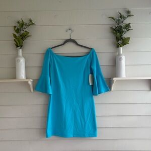 Boston Proper Off The Shoulder Bright Blue 3/4 Bell Sleeve Dress Size XS NWT